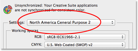 The North America General Purpose 2 color settings preset. Image © 2013 Photoshop Essentials