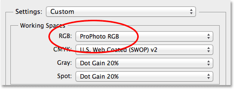 Changing the RGB working space in Photoshop from sRGB to Adobe RGB. Image © 2013 Photoshop Essentials